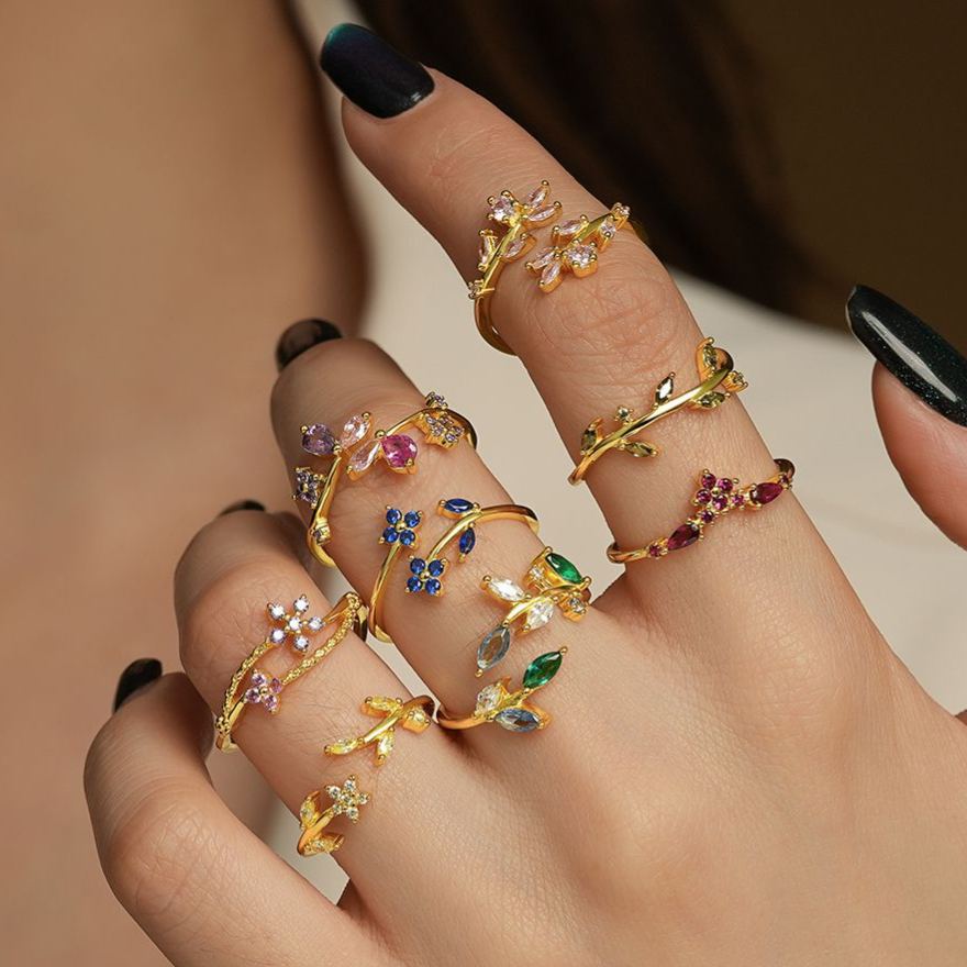 S925 Sterling Silver Open Ring with Colorful Sparkling Zirconia