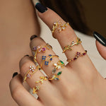 S925 Sterling Silver Open Ring with Colorful Sparkling Zirconia