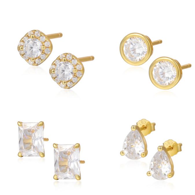 S925 sterling silver small stud earrings with zircon
