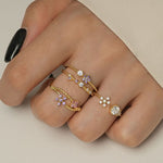 S925 Sterling Silver Flower Ring with Colorful Cubic Zirconia