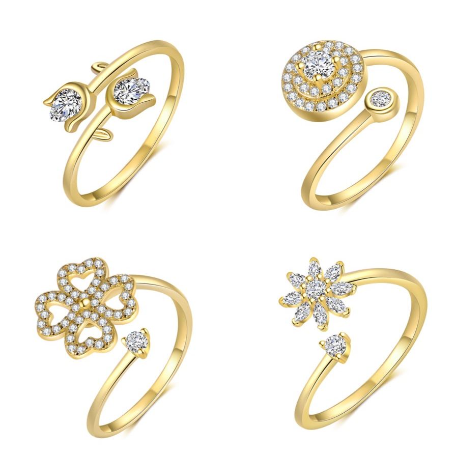 S925 Sterling Silver Petal Zircon Ring