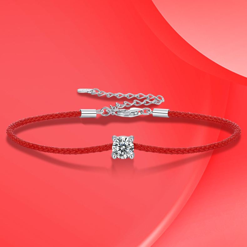 S925 Silver Moissanite Red Cord Bracelet