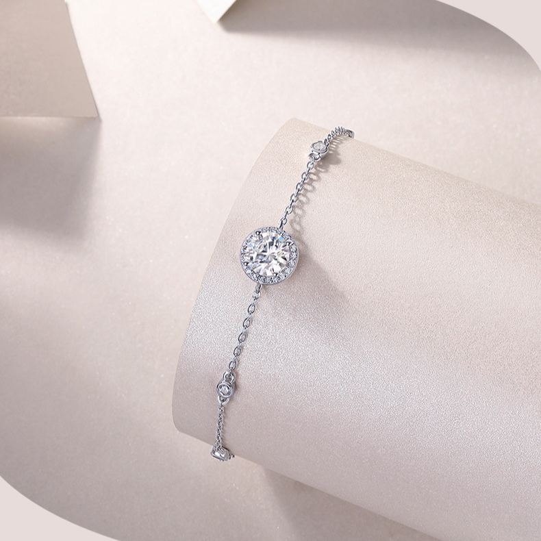 s925 Sterling Silver Round Moissanite Bracelet