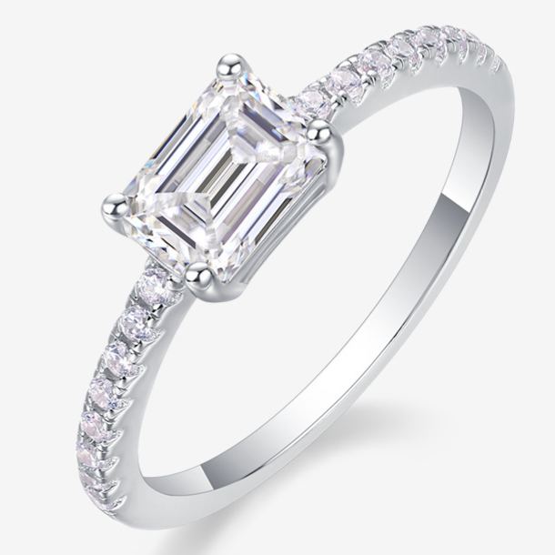 S925 Sterling Silver Moissanite Ring with Elaborate Setting