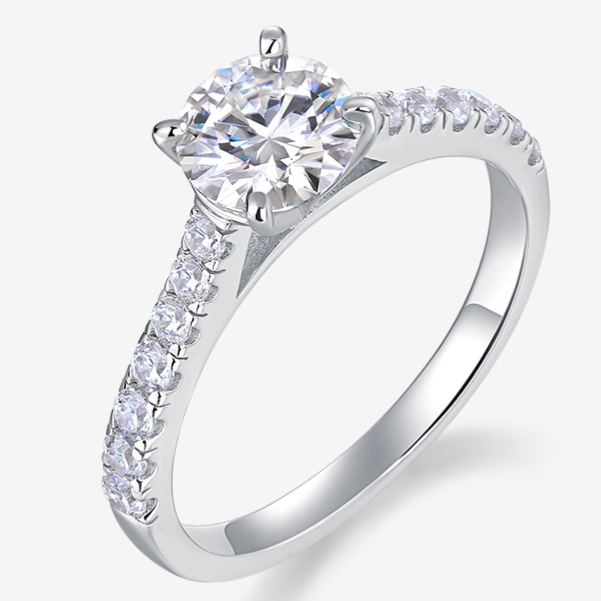 S925 Sterling Silver Moissanite Ring with Elaborate Setting
