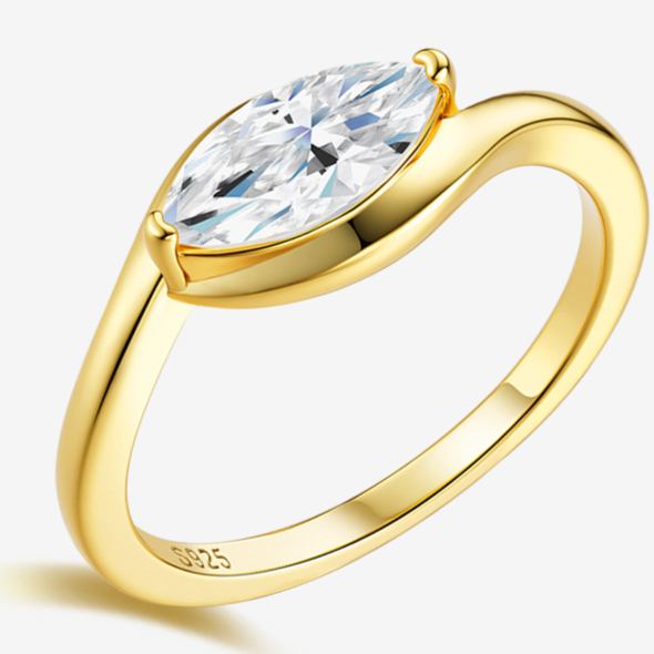 S925 Silver Gold-Tone Moissanite Ring – Office-Chic Style