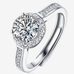S925 Sterling Silver Fully Pave-Set Moissanite Adjustable Ring