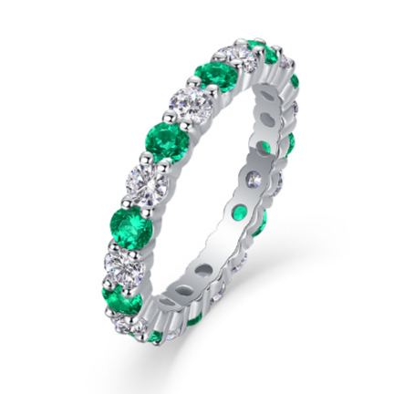 S925 Silver Ring with Green and Red Sapphires and Moissanite