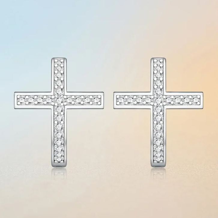S925 Sterling Silver Cross Moissanite Earrings
