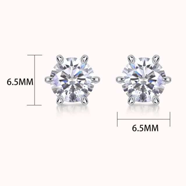 S925 Silver Six-Prong Moissanite Stud Earrings