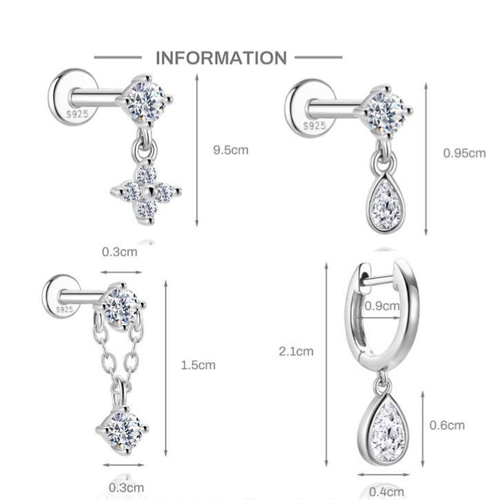 S925 Sterling Silver Square Star & Moon Moissanite Stud Earrings(Single unit)