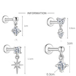 S925 Sterling Silver Hexagram Moissanite Threaded Cartilage Stud Earring(Single unit)