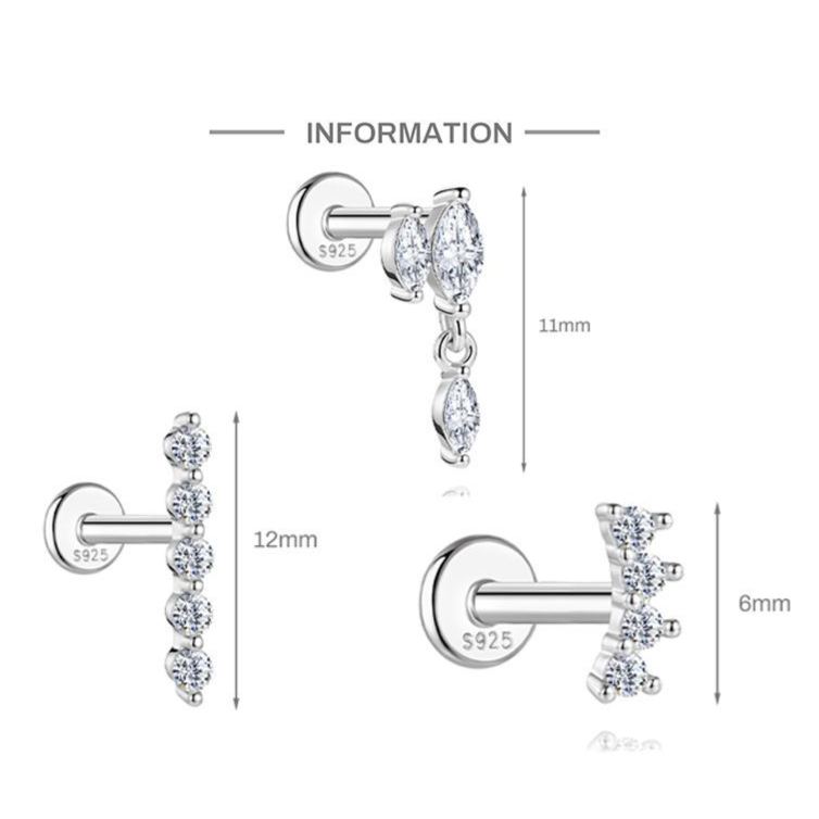 S925 Sterling Silver Moissanite Threaded Cartilage Stud(Single unit)