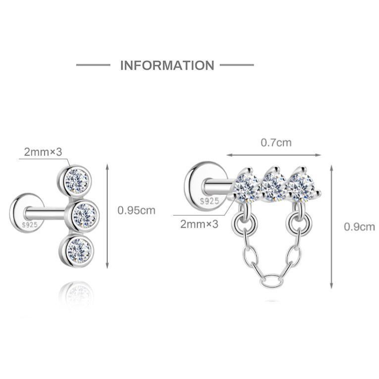 S925 Sterling Silver Moissanite Flat-Back Threaded Cartilage Stud(Single unit)