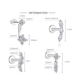 S925 Sterling Silver Moissanite Flat-Back Threaded Cartilage Stud(Single unit)