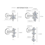 S925 Sterling Silver Moissanite Flat-Back Threaded Cartilage Stud(Single unit)