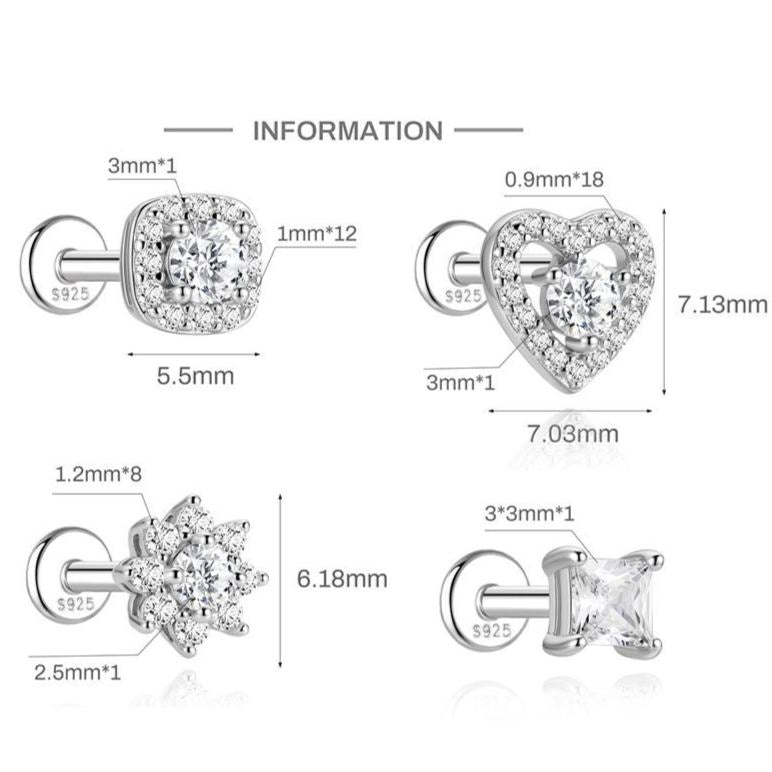 Authentic 925 Sterling Silver Geometric Earrings with D-Color Moissanite(Single unit)