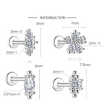 S925 Sterling Silver Moissanite Flat-Back Threaded Piercing Earring(Single unit)